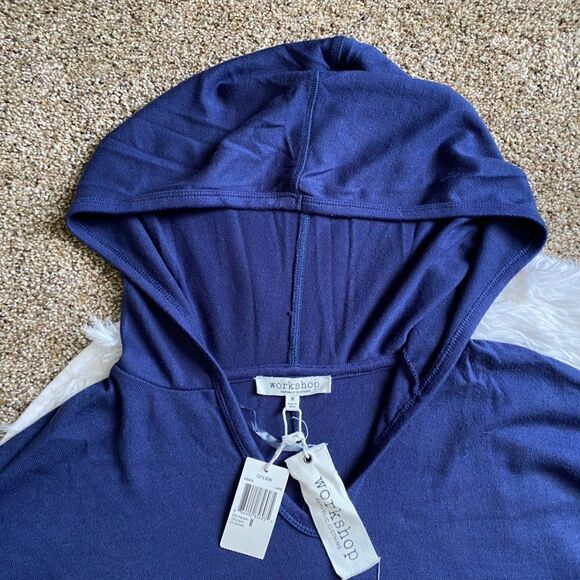Workshop Republic Short Sleeve Thin Hooded Shirt Blue New Womens Stretch Medium - Picture 3 of 11